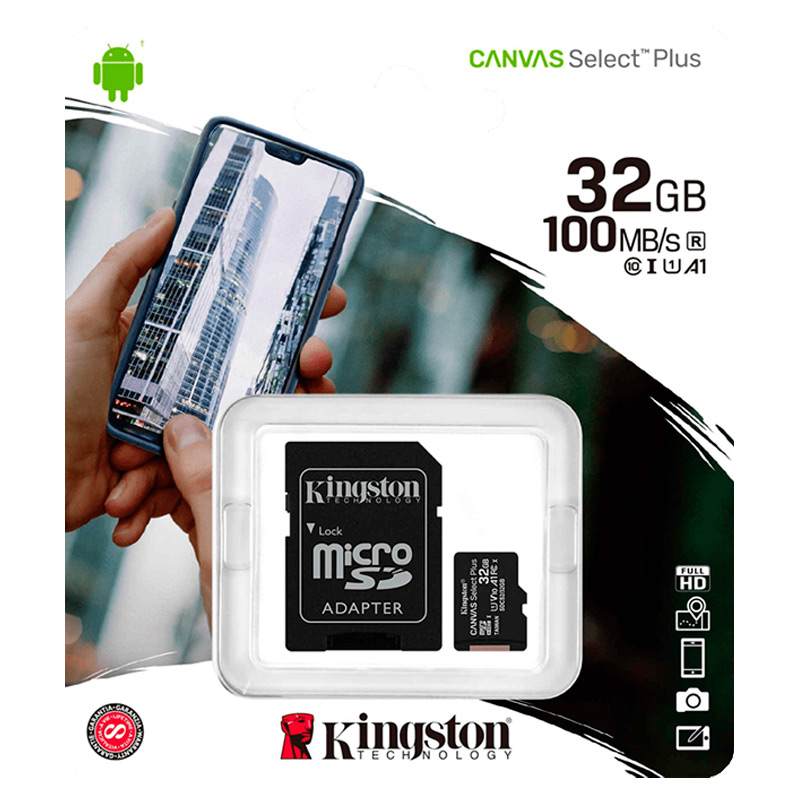 Memoria Micro SD Kingston 32GB Canvas Select Plus Clase 10 100mbps