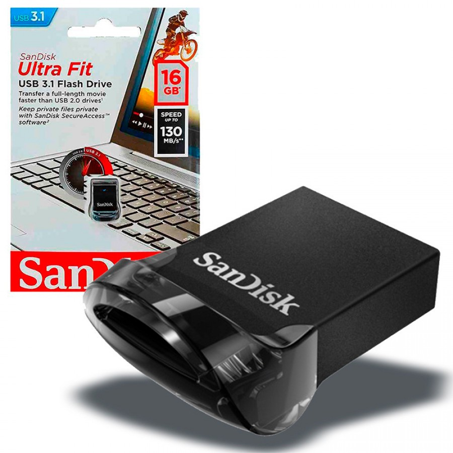 Memoria USB 3.1 De 16GB, Color Negro, Sandisk Ultra Fit