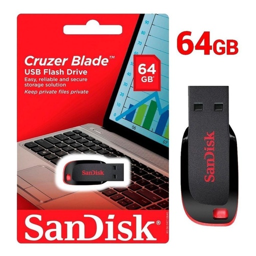 Memoria USB SanDisk Cruzer Blade 64GB Color Negro con Rojo