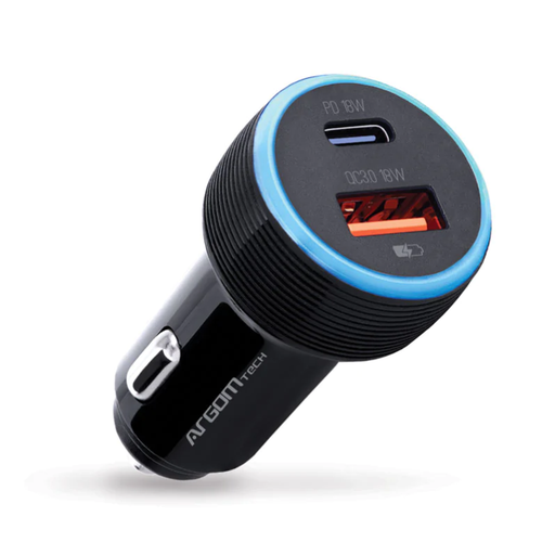 [ARG-AC-0118BK] Cargador Argom para Carro USB/USB-C