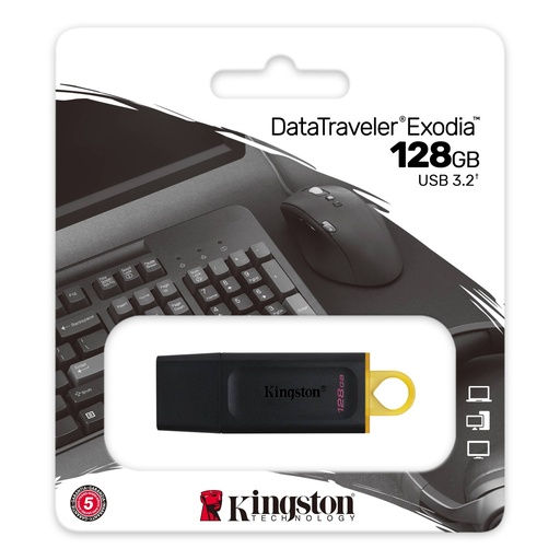 Memoria USB De 128GB, Color Negro/Amarillo, Exodia Kingston