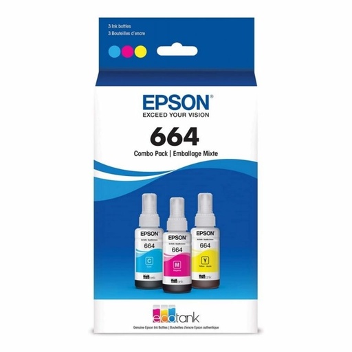 EPSON Set De 3 Botellas De Tinta Original Color Amarillo, Cian, Magenta, 70ml, 664 Epson